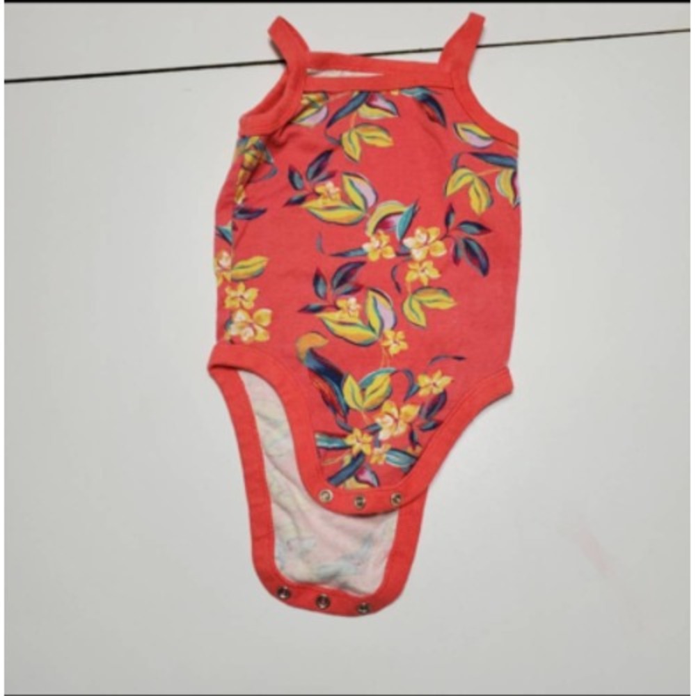 Old Navy Baby Girls Tank One Piece Bodysuit Coral Floral Snap Cotton 6-12 Months